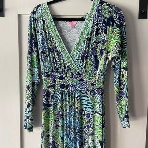 Lilly Pulitzer Navy, Aqua & Lime Green Floral Dress